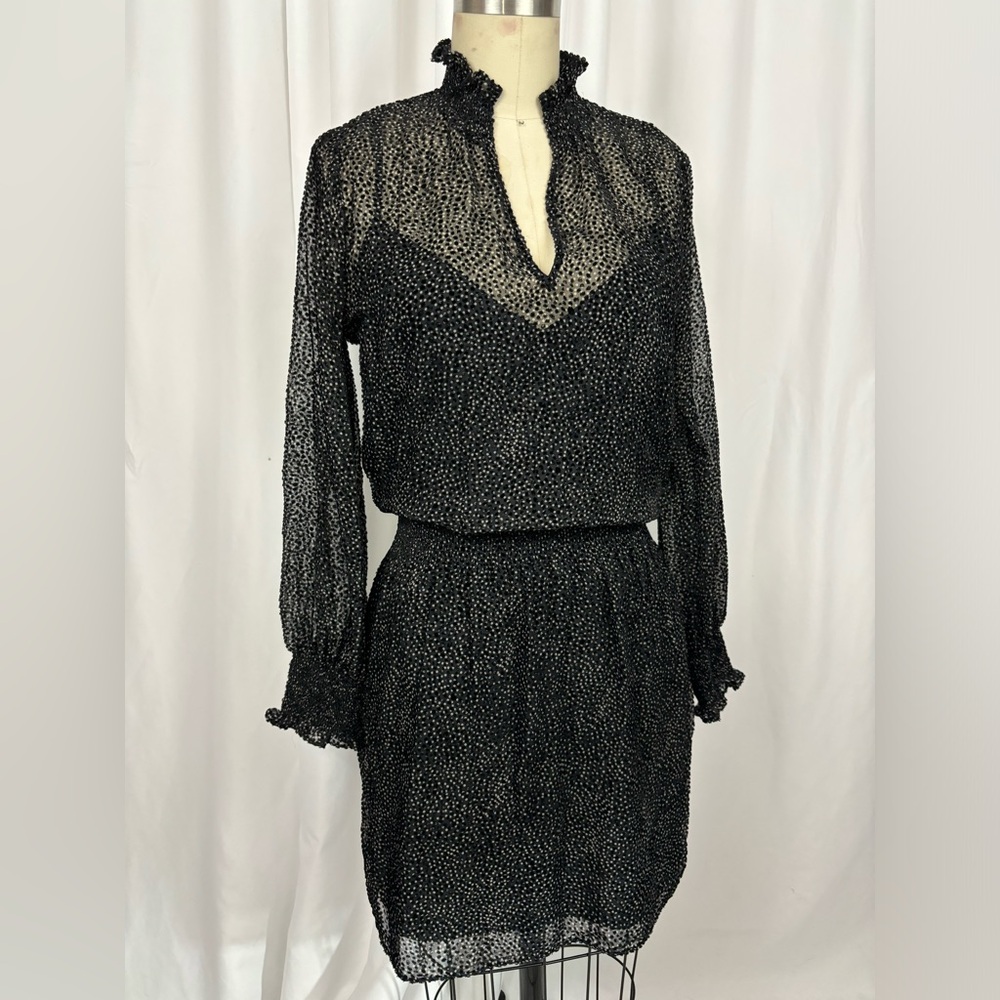 White House Black Market Mesh Flocked Long Sleeve Mini Dress Small